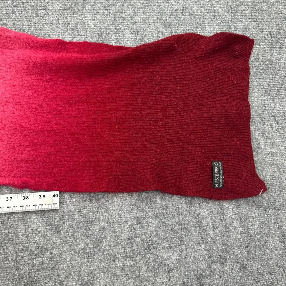 Furstenberg Scarf OS Red Ombre Angora Wool Blend Fur Pom Pom Rosette Women